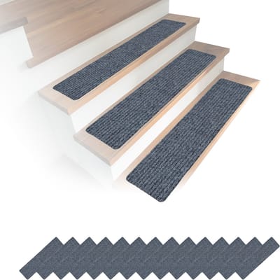 Trapmatten - set van 16 - 75x20 cm - zelfklevend - lichtgrijs