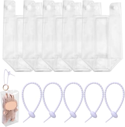 5st Pluche Pop Display Tassen, Helder PVC Opbergzakken met 5 Witte Siliconen Riemen Stofdicht Opknoping Figuur Vitrines voor 15/17cm Poppen