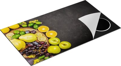 Chefcare Inductie Beschermer Fruit op Zwarte Marmer - 90x50 cm - Afdekplaat Inductie - Kookplaat Beschermer - Inductie Mat