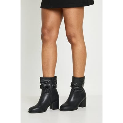 boohoo Dames Extra Brede Pasvorm Wijdere Kuit Gerimpelde Blokhak Enkellaarzen | Black | Maat: 4