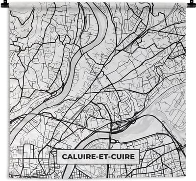 Wandkleed - Wanddoek - Stadskaart - Plattegrond - Caluire-et-Cuire - Kaart - Frankrijk - Zwart wit - 180x180 cm - Wandtapijt