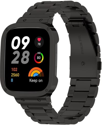 By Qubix - Stalen schakelband met case - Zwart - Geschikt voor Xiaomi Redmi Watch 3