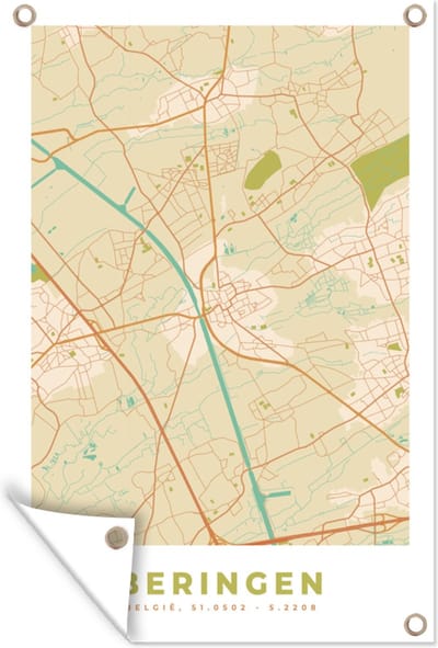Muurdecoratie Stadskaart - Plattegrond - Kaart - België - Beringen - 120x180 cm - Tuinposter - Tuindoek