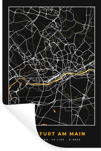 Muurstickers - Sticker Folie - Frankfurt Am Main - Goud - Stadskaart - Kaart - Plattegrond - Duitsland - 20x30 cm - Plakfolie - Muurstickers Kinderkamer - Zelfklevend Behang - Zelfklevend behangpapier - Stickerfolie