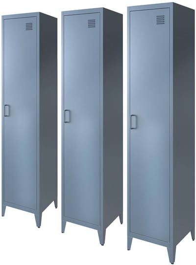 sweeek - Set van 3 industriële metalen kasten 4 vakken 1 deur 38cm - soho