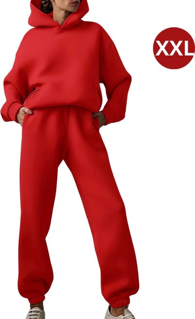 Bovista Joggingpak Dames - Huispak - Trainingspak - Volwassenen - Capuchon - Jogging Pak - Joggingspak - Rood - Maat XXL