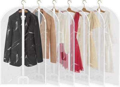Kledingbeschermhoezen van transparant kunststof, 6 stuks, 60 x 100 cm, mottenbestendig, ideaal voor overhemden en jurken, met ritssluiting voor optimale bescherming