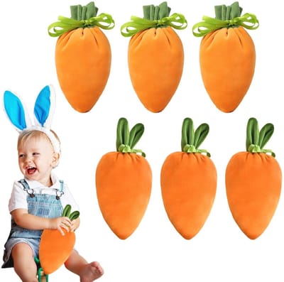 Dailygoods- Paaseitjeszakken Set - Wortelvormige Snoepzakken - Uitdeelzakjes - Decoratie - 6 Stuks - Geschikt voor Paasgeschenken - Snoepzakjes