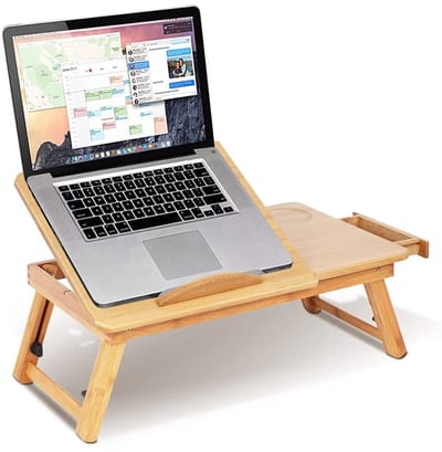 Dailygoods- Bedtafel opvouwbaar - Laptopbureau van bamboe - Beddienblad met lade - Antislip deflector - Ventilatiegaten - Lichtgewicht en duurzaam - Laptoptafel