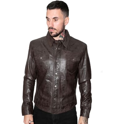Heren retro leren overhemd jeansjack-Beijing