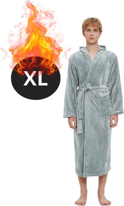 Bovista Badjas Heren - Fleece - Katoen - Badstof - Sauna - Hamam - Wafel - Bathrobe - Duster - Ochtendjas - Spa - Kimono - Grijs XL