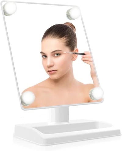 Make-upspiegel met verlichting - Verlichte cosmeticaspiegel - Make-up aanbrengen - Hollywood stijl lampen - 24x20 cm - Wit