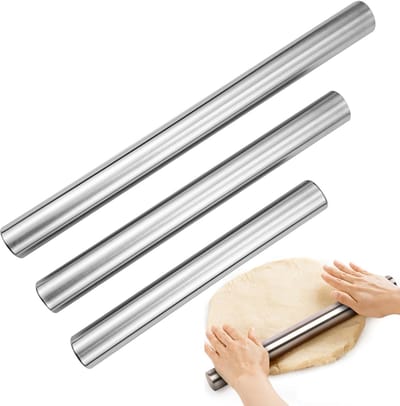 3-delige Roestvrijstalen deegrollers - Deegroller - Bakroller - Holle deegroller - Gemakkelijk schoon te maken - Bakgereedschap - Inclusief lengtes van 30 cm, 25 cm en 20 cm - Geschikt voor bakken, pizza, pasta, deeg en koekjes - Zilver