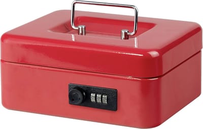 Geldcassette met Cijferslot en Inzetstuk voor Munten - Rood
