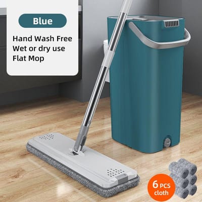 Vlakke Vloer Mop met Emmer Set Verdikte Nat en Droog Lui Vlakke Mop Geen Watervlekken Vlakke Spin Mop Handsfree Uitwring Mop Vloer Schoon