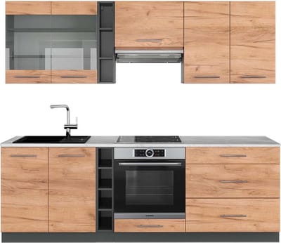 Vicco Fame-Line Complete keukeneenheid – 235 cm, WB Marmer Eik goud/antraciet