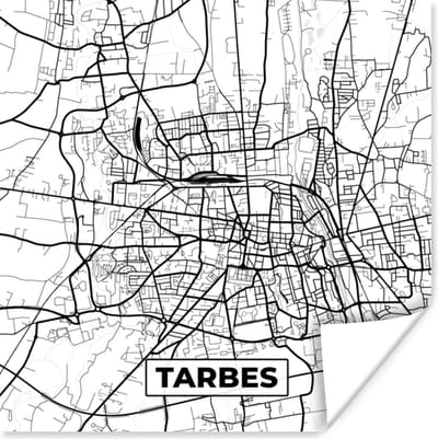 Poster Kaart - Tarbes - Frankrijk - Stadskaart - Plattegrond - Zwart wit - 100x100 cm XXL