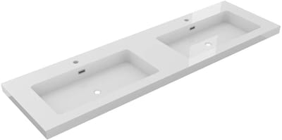 DutchLine - Atlanta Wastafel 160 Dubbele Wasbak - Glans Wit - 2 Kraangaten