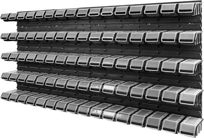 Stapelbox Wandrek - 1544 x 780 mm - Opslagsysteem voor 80 Dozen met Deksel - Zwart