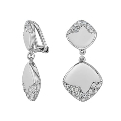 Traveller Clip Oorbellen - Oorclips Dames - Hangers - Zilverkleurig - Kristallen - Vierkant - Geplatineerd - 30 x 15 mm - 157829