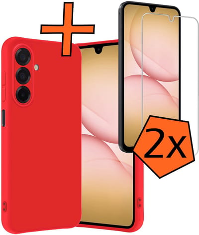 Hoes - Met 2x Screenprotector - Geschikt voor Samsung Galaxy A17 - Sterk & Shockproof - Back Cover - Siliconen Case - Telefoon Hoes - Rood