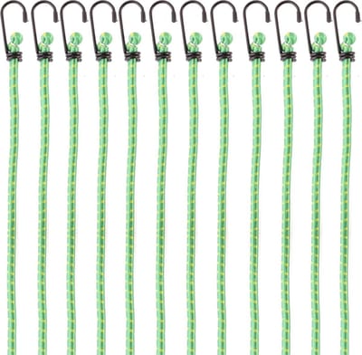 Set van 12 universele bagageriemen met haken, 46 cm lang, groen, extra sterk - riemen, elastische banden, expanders