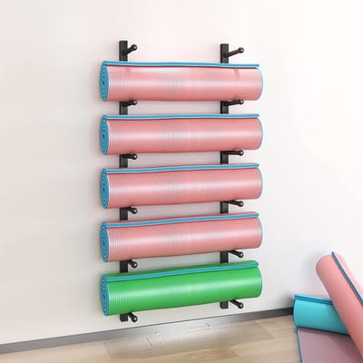 Yoga Mat Opslag - Fitnessrek - Sportspullen Organiseren - 6 Secties - 103 cm Hoog - Zwart