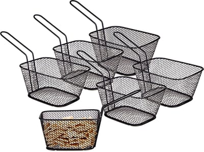 Arte regal Frietmandje - 6x - zwart - patatmandje - 23x11x7 cm - serveermandjes voor snacks