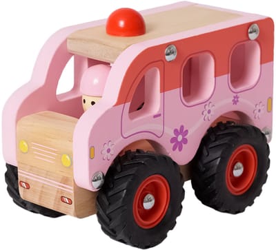 Speelgoedtopdeals - Houten Roze wagen - Speelgoedauto voor kinderen - Rubberen wielen