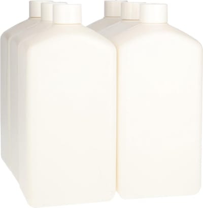 6 x Plastic Fles 1000 ml Schroefdop wit - Rechthoekig - Gerecycled HDPE Kunststof- Gerecycled HDPE Kunststof - Onbreekbaar - ca. 70% minder Co2 uitstoot door gerecycled materiaal - 6 stuks
