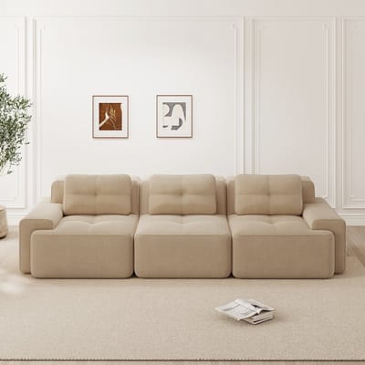 Wolkenmodule bank Boneless bank - hoekbank - corduroy wolkenbank - driezits diepe woonkamerbank - niet te monteren bank - beige