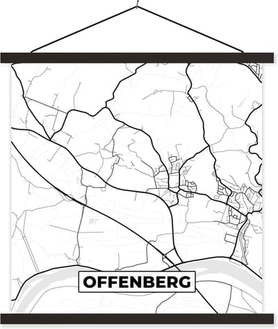Posterhanger incl. Poster 60x60 cm - Schoolplaat - Plattegrond - Offenberg - Kaart - Stadskaart - Textielposter - Zwarte latten - Stadskaart