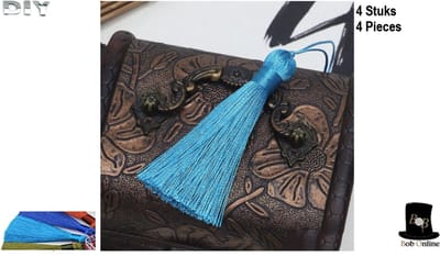 Bob Online ™ - 4 Stuks – Turquoise - Tassels (Kwastjes) 8cm x 1.2cm – Handgemaakte Zachte Ambachtelijke Kwastjes / Tassels Chinese Stijl – Decoratieve DIY Tassels – Sieraden Maken enz. – Turquoise DIY Tassels – Turquoise Kwasten – Hobby Kwastjes
