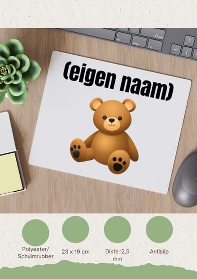Akyol - teddybeer met eigen naam Muismat - Teddybeer - kinderen/knuffel liefhebber - iemand die houdt van teddyberen - verjaardag - cadeau - kado - geschenk - 23 bij 19 cm