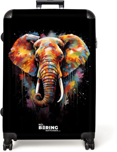 NoBoringSuitcases.com® - Koffer groot - Reiskoffer lichtgewicht - Olifant versierd met kleurrijke spetters - Rolkoffer met 4 wielen - Grote trolley XL - 98 liter bagage