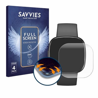 Savvies - Screenprotector voor Fitbit Sense 2 - Folie Beschermfolie transparant volledig dekking 4 Stuks