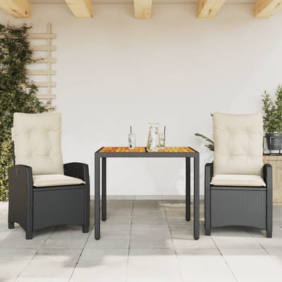 vidaXL - 3-delige - Tuinset - met - kussens - poly - rattan - zwart