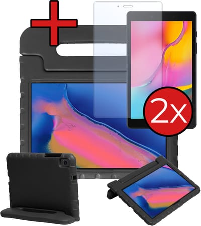 Hoesje - Geschikt voor Samsung Galaxy Tab A 8.0 (2019) - Met 2x Screenprotector - Kinderhoes - Shockproof Bumper - Kidsproof Case - Tablethoes - Kinder Hoes Cover - Zwart