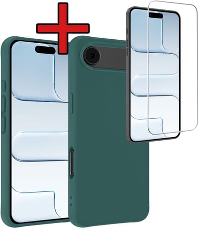 Hoesje - Met Screenprotector - Geschikt voor Apple iPhone Air - Sterk & Shockproof - Telefoon Hoes - Back Cover - Siliconen Case - Telefoonhoes - Donkergroen