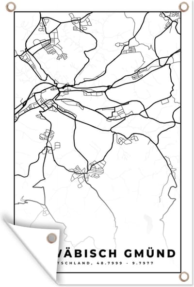 Muurdecoratie Schwäbisch Gmünd - Plattegrond - Kaart - Stadskaart - 120x180 cm - Tuinposter - Tuindoek