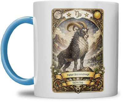 Sterrenbeeld mok - Steenbok - Licht Blauw - Tarot mok - Gepersonaliseerd met naam en datum
