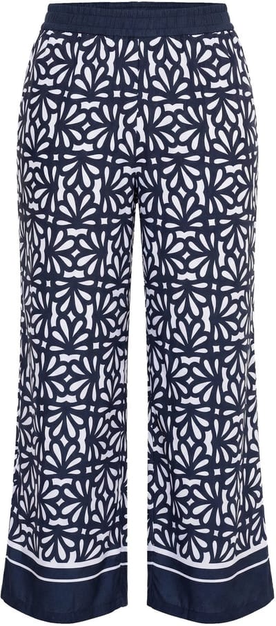 Ulla Popken - Dames - Broek Rose patroon wijde pijp elastische tailleband - Marine - Maat 54+