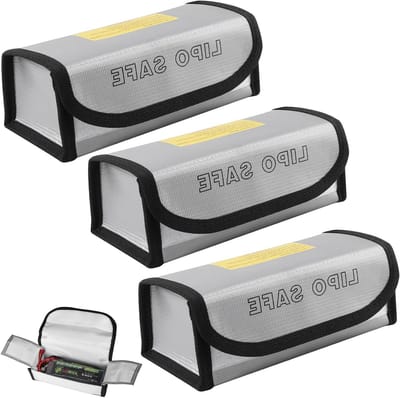 Veiligheidsset van 3 brand- en explosiebestendige opbergzakken voor lithiumbatterijen 18.5 x 6 x 7.5 cm - Opladen en opslaan van batterijen, bescherming tegen brand en schade