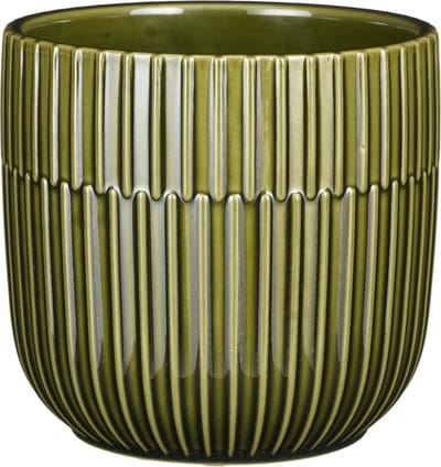 Mica Decorations - Plantenpot/bloempot - keramiek - groen - stripes patroon - D14 x H13 cm