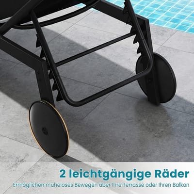 Ligstoel met wielen 190 x 59 x 33,5 cm – verstelbare ligstoel met 6 standen rugleuning – sneldrogende outdoor tuin ligbed – rollende zonnebed tuin, balkon & terras – tot 150 kg belastbaar – Nicolehome