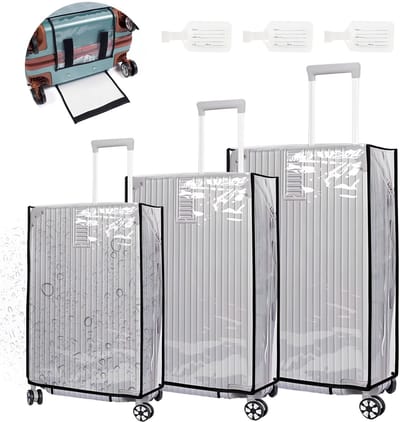 Ibenzoa® Set van drie waterdichte transparante kofferovertrekken met kofferlabels
