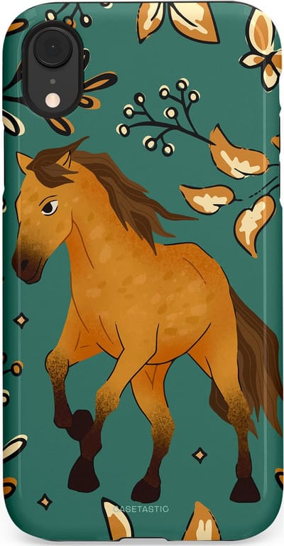 Casetastic Hoesje Geschikt voor Apple iPhone Xr - Stijlvolle Beschermende Duo-layer Case - Groene bruine Paarden elegantie - Paris