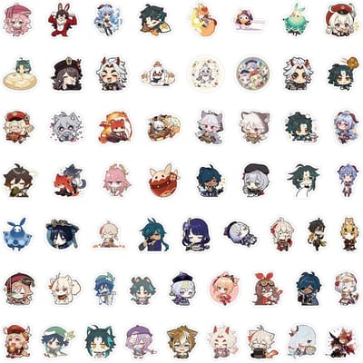 60 pièces Jeu Anime Genshin Impact Adorables Autocollants Esthétique Graffiti Décalcomanies Bricolage Ordinateur Portable Téléphone Guitare Vélo Skateboard Autocollant Jouet pour Enfants gray