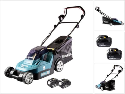 Makita DLM 382 T2 accugrasmaaier 36 V ( 2x 18 V ) 38 cm 40 l + 2x accu 5.0 Ah - zonder lader
