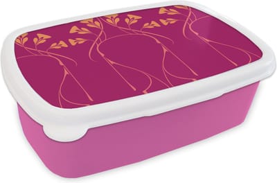 Broodtrommel Roze - Lunchbox - Brooddoos - Roze - Oranje - Jugendstil - Patronen - 18x12x6 cm - Kinderen - Meisje